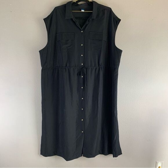 Old Navy NWOT Most Popular BLACK Waist-Defined Utility Midi Shirt Dress Size 3X - Picture 3 of 13